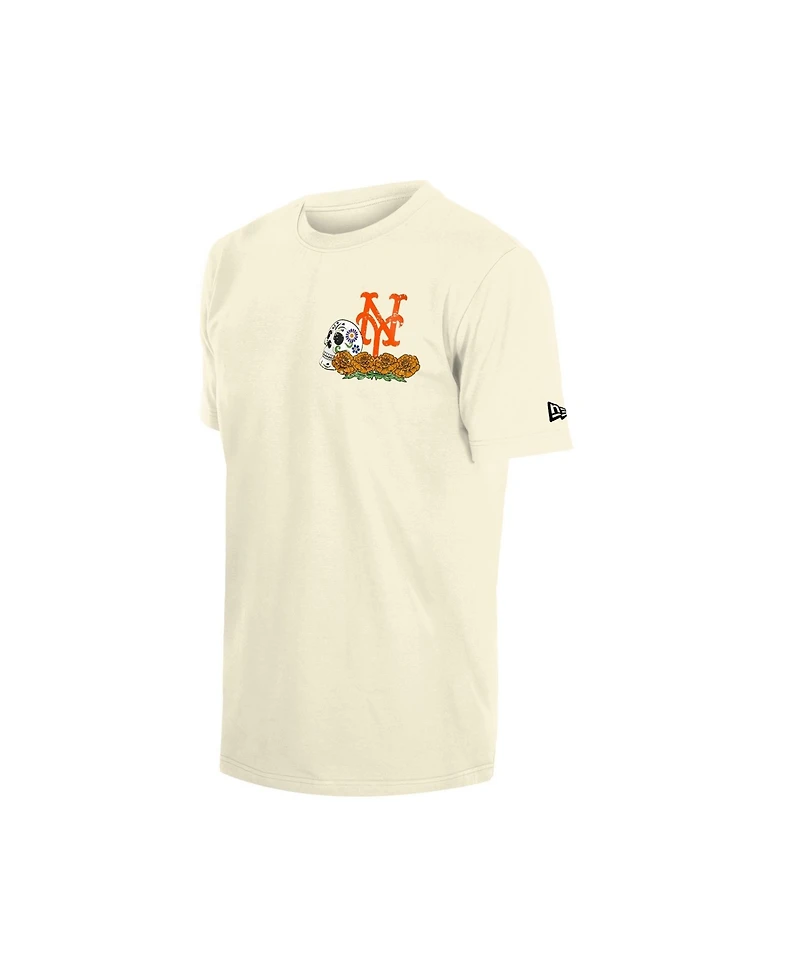 New Era Men's Natural York Mets Dia de los Muertos Sugar Skull T-Shirt