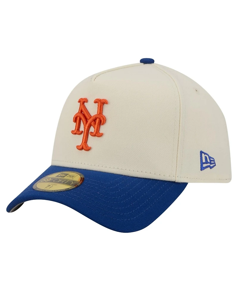 New Era Men's Cream York Mets Chrome A-Frame 59FORTY Fitted Hat