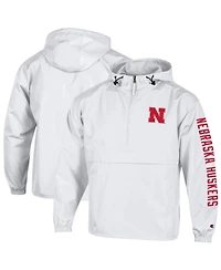Champion Men's White Nebraska Huskers Cloud Packable Half-Zip Hooded Jacket