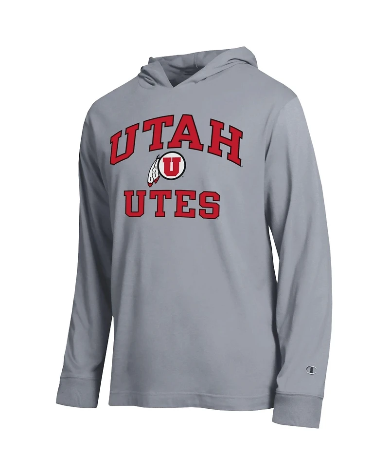 Champion Men's Heather Gray Utah Utes High Motor All-Star Long Sleeve Hooded T-Shirt