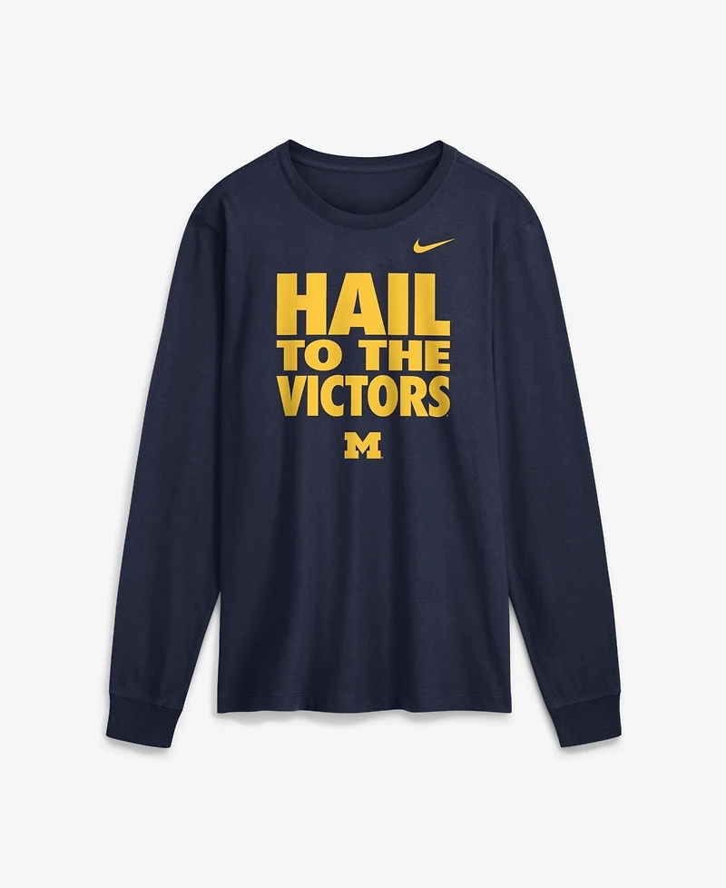Jordan Men's Navy Michigan Wolverines 2026 Sideline Slogan Dri-fit Long Sleeve T-Shirt