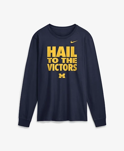 Jordan Men's Navy Michigan Wolverines 2026 Sideline Slogan Dri-fit Long Sleeve T-Shirt