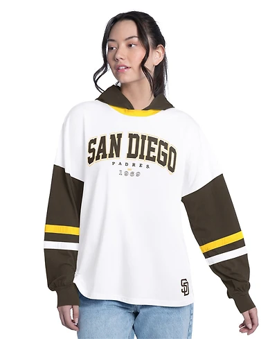 G-iii 4Her by Carl Banks Women's San Diego Padres Key Player Oversized Colorblock Long-Sleeve Hooded T-Shirt
