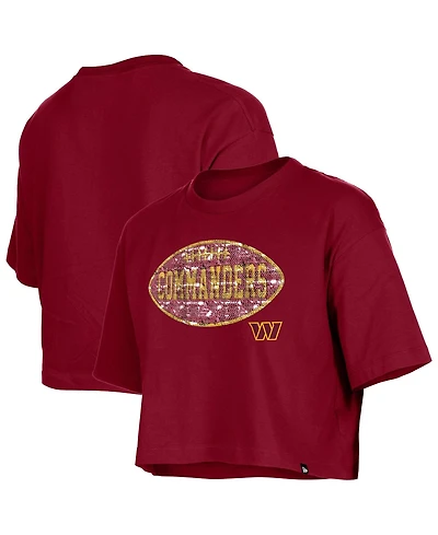 New Era Girl's Burgundy Washington Commanders Flip Sequin Boxy T-Shirt