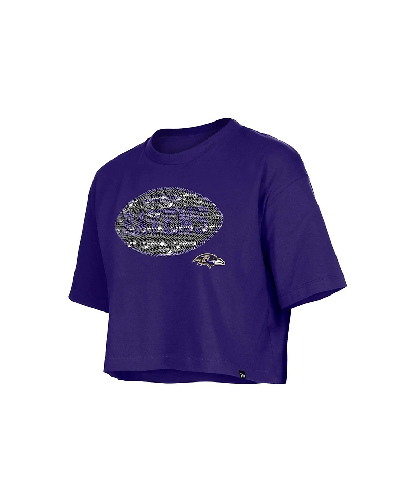 New Era Girl's Purple Baltimore Ravens Flip Sequin Boxy T-Shirt