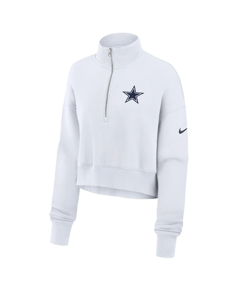Nike Women's White Dallas Cowboys Oversized Phoenix Fleece Cropped Quarter-Zip Sweatshirt