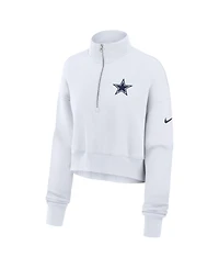 Nike Women's White Dallas Cowboys Oversized Phoenix Fleece Cropped Quarter-Zip Sweatshirt