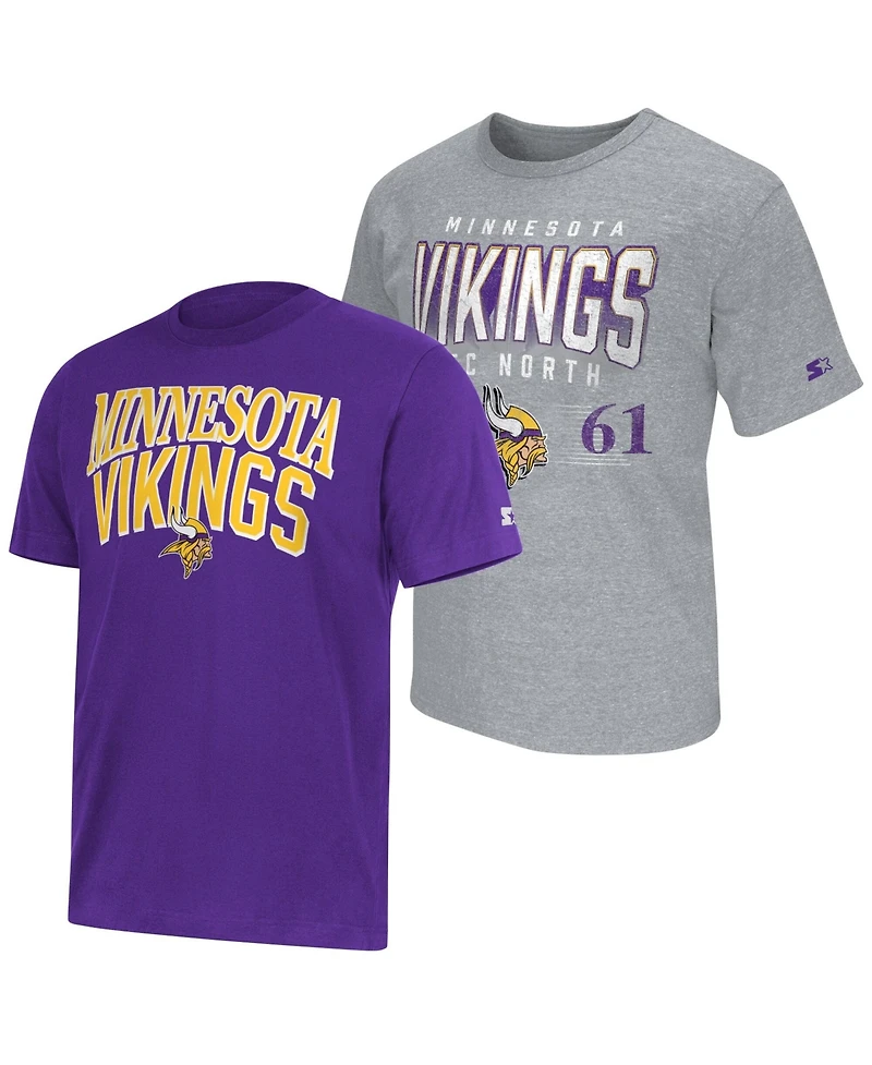 Starter Men's Purple/Gray Minnesota Vikings Two-Pack Logo T-Shirt Set