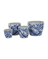 Yobtop Ceramic Planter Pot Set of 4 - Floral Pottery, Indoor and Outdoor Flower Pots, Varied Sizes for Diverse Plants, 4 Pieces