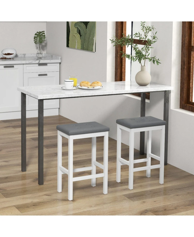 Gouun Set of 2 Button-Tufted Counter-Height Bar Stools with Footrest