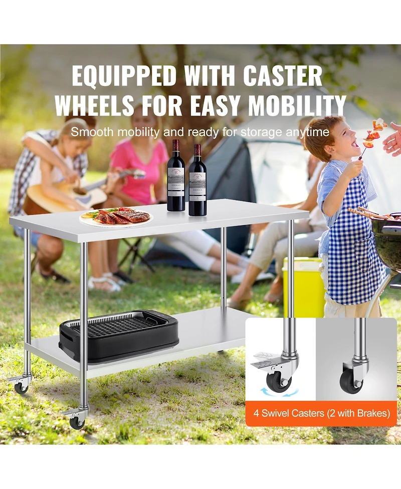 Hongge 60 in Height Adjustable Stainless Steel Work Table on Casters