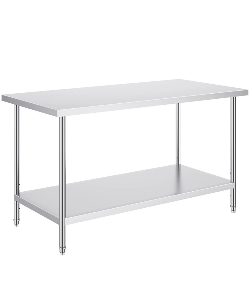 Hongge Extra Wide 30 x 60 in Stainless Steel Workstation Table Rated for 910 lbs with 3 Adjustable Height Levels