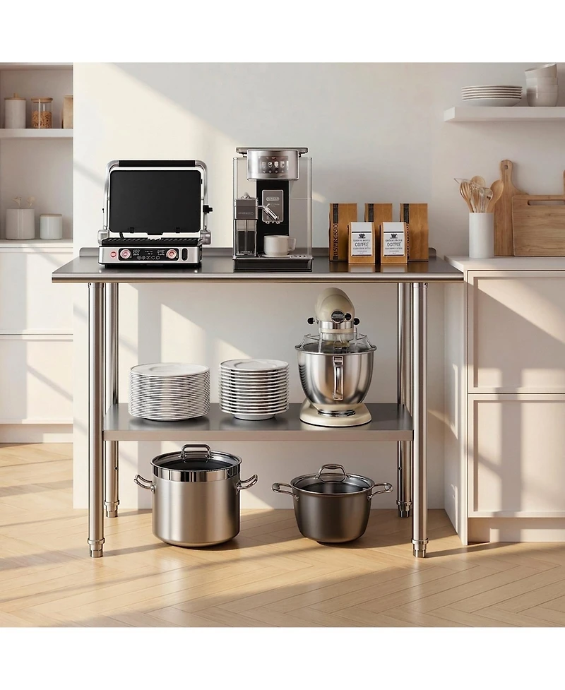 Hongge Commercial Grade Stainless Steel Food Prep Station 24 x 48 in with Backsplash and Adjustable Undershelf