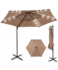 Gouun 10 Feet Cantilever Patio Umbrella with Solar Led Lights