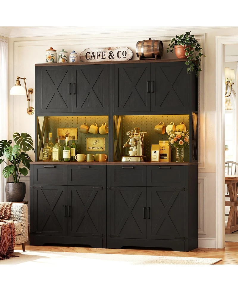 Aheaplus 71" Tall Wood Kitchen Pantry Cabinet with Charging Station and Drawers
