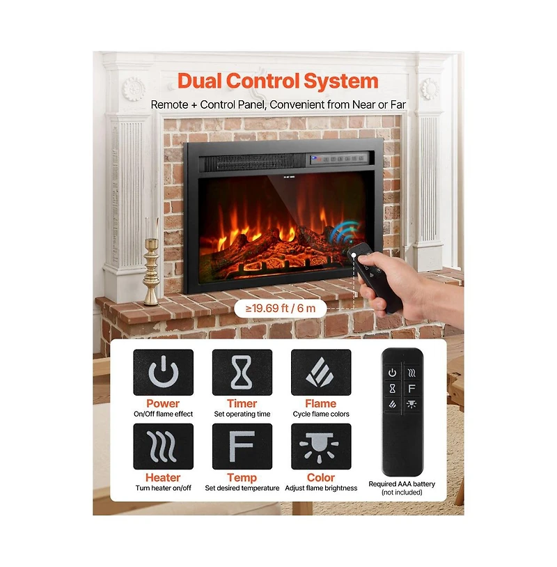 Slickblue Electric Fireplace Insert 5000 Btu Wall Mounted Heater with Adjustable Flame and Remote