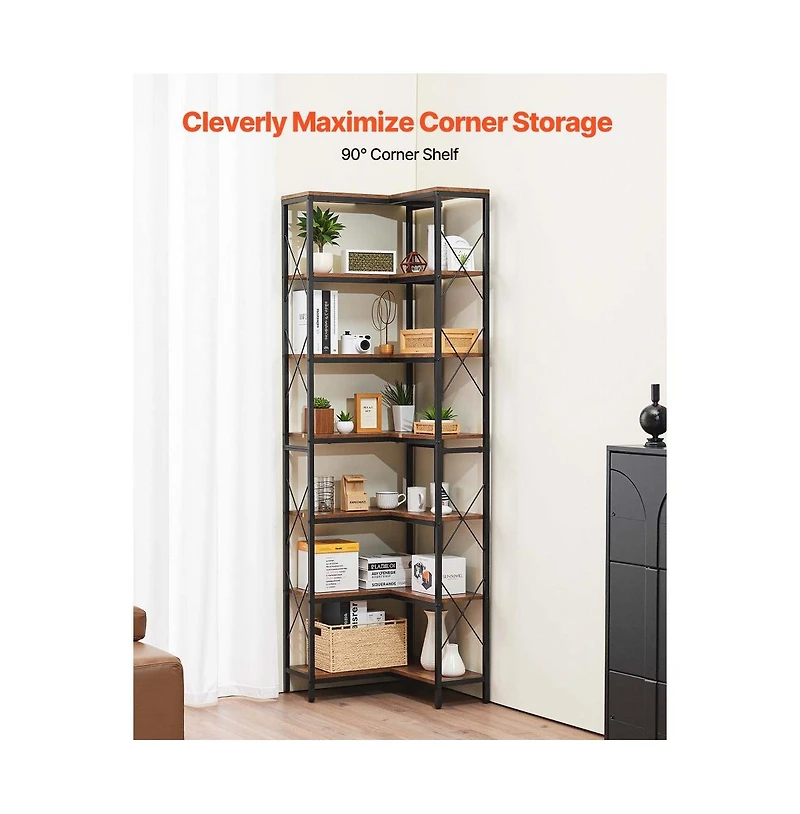 Slickblue L Shaped Corner Bookshelf with 7 Tier Storage Shelves, Tall Display Rack for Living Room
