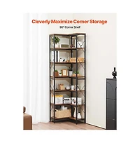 Slickblue L Shaped Corner Bookshelf with 7 Tier Storage Shelves, Tall Display Rack for Living Room