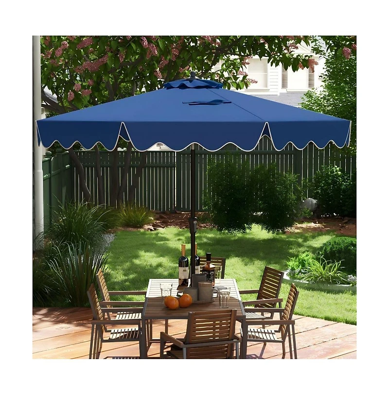 Gouun 9 feet Patio Umbrella with Push Button Tilt, Crank Handle and Ruffled Edge