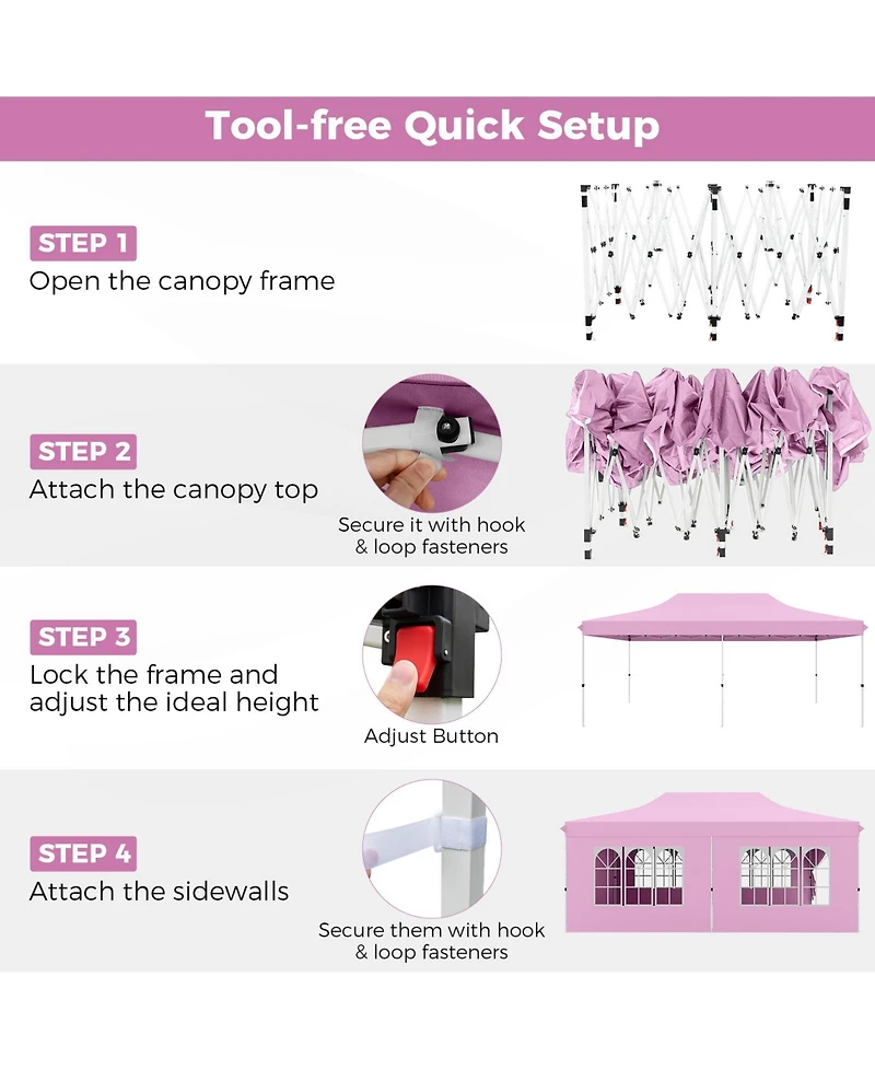 Gouun 10 x 20 feet Pop-Up Canopy Tent with 6 Sidewalls, Windows and Carrying Bag