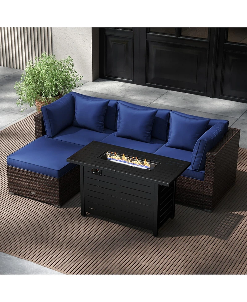 Gouun 5-Piece Pe Rattan Sofa Set with 60,000 Btu Fire Pit Table and Ottomans