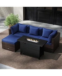 Gouun 5-Piece Pe Rattan Sofa Set with 60,000 Btu Fire Pit Table and Ottomans