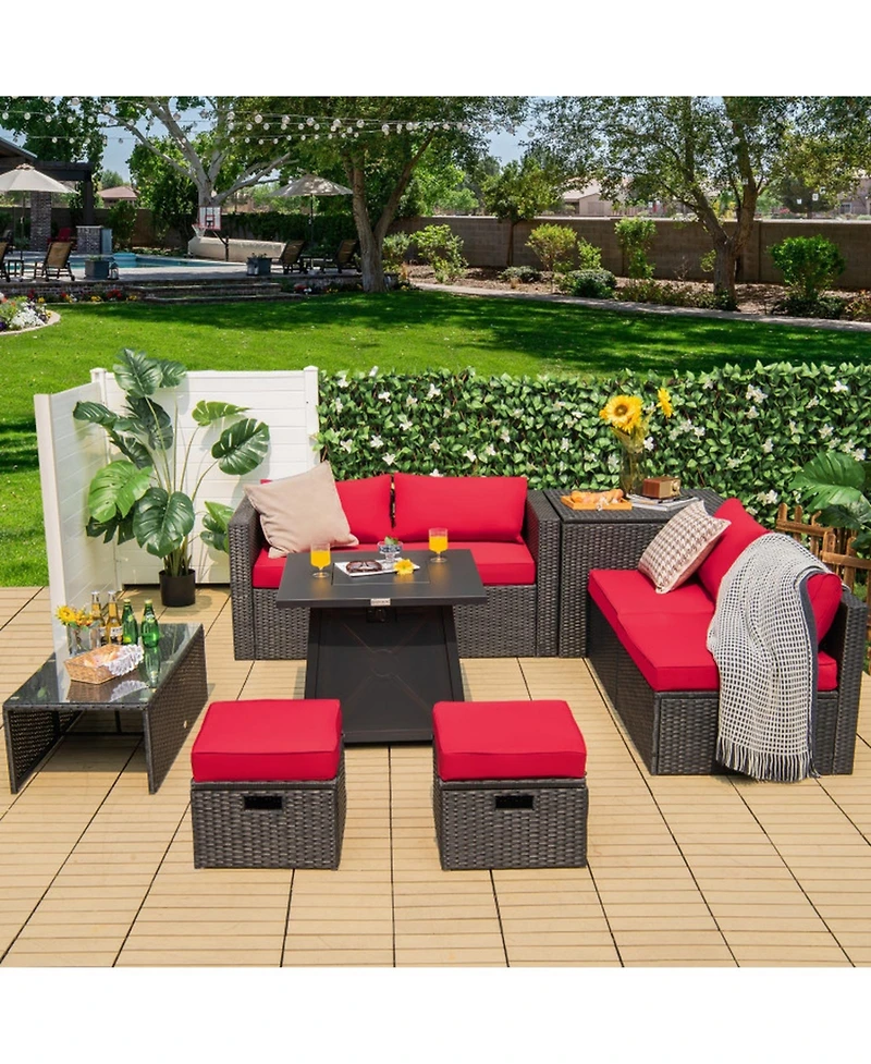 Gouun 9-Piece Weatherproof Outdoor Patio Conversation Set with 30 in 50,000 Btu Propane Fire Pit Table