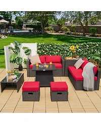 Gouun 9-Piece Weatherproof Outdoor Patio Conversation Set with 30 in 50,000 Btu Propane Fire Pit Table