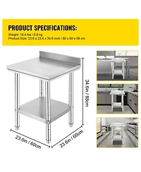 Hongge 24 x 24 in Stainless Steel Prep Table with Adjustable Undershelf