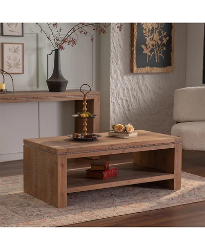 Clihome 47.24" Rustic 2-Tier Rectangle Coffee Table - Solid Wood and Mdf Farmhouse Coffee Table