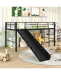Gouun Twin Metal Loft Bed for Kids with Slide and Built-in Ladder