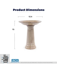 Yobtop Ceramic Bird Bath Outdoor - 12.4" Diameter Pedestal Birdbath, Backyard Patio Yard Wild Bird Water Feeder Decor