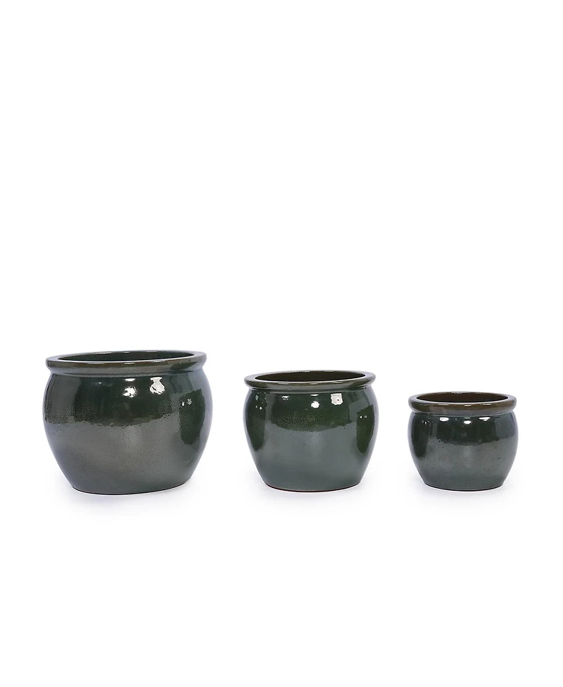 Yobtop Handmade Ceramic Planter Set - 15/12/9 Inch Succulent Herb Pots, Glossy Finish, Drainage Holes, Indoor Outdoor Decor