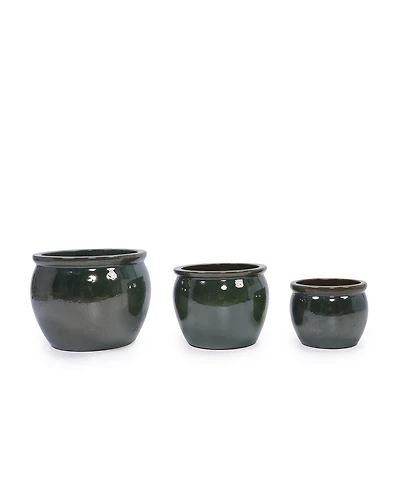 Yobtop Handmade Ceramic Planter Set - 15/12/9 Inch Succulent Herb Pots, Glossy Finish, Drainage Holes, Indoor Outdoor Decor