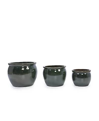 Yobtop Handmade Ceramic Planter Set - 15/12/9 Inch Succulent Herb Pots, Glossy Finish, Drainage Holes, Indoor Outdoor Decor