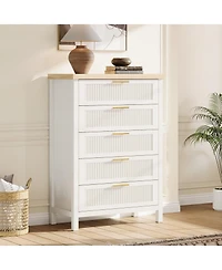 homfan 42.9" Tall Fluted 5-Drawer Dresser, Wooden Clothes Storage Organizer and Tv Stand for Bedroom