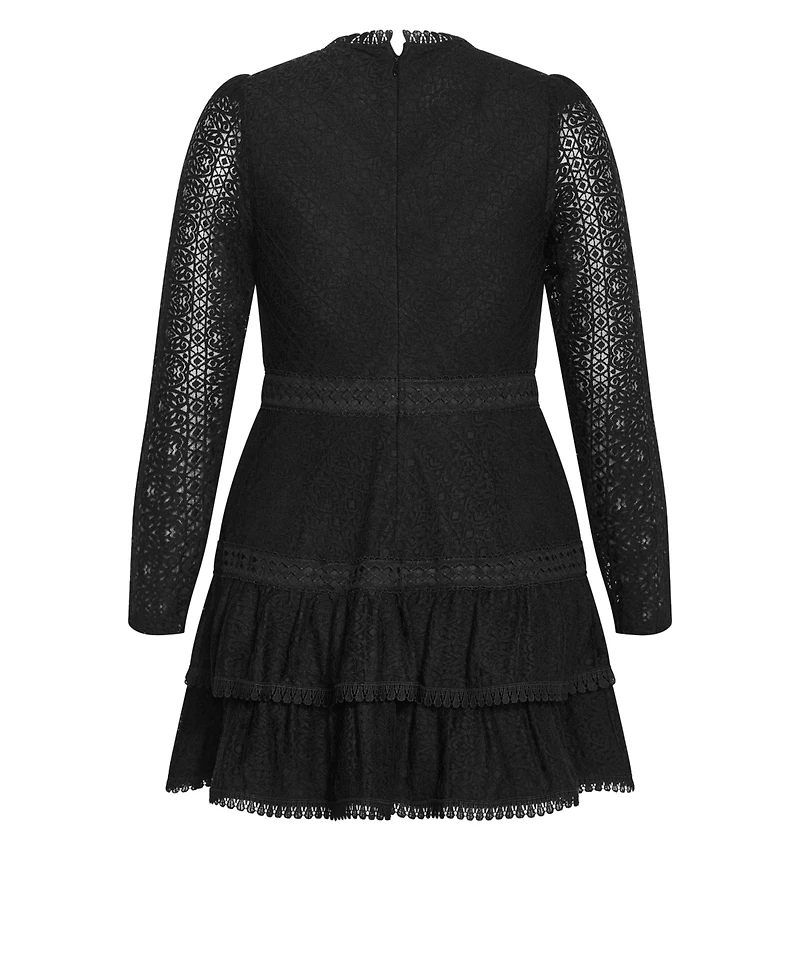 City Chic Plus Gabriella Long-Sleeve Lace Tiered Mini Dress