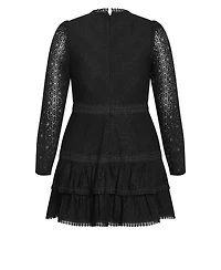 City Chic Plus Gabriella Long-Sleeve Lace Tiered Mini Dress
