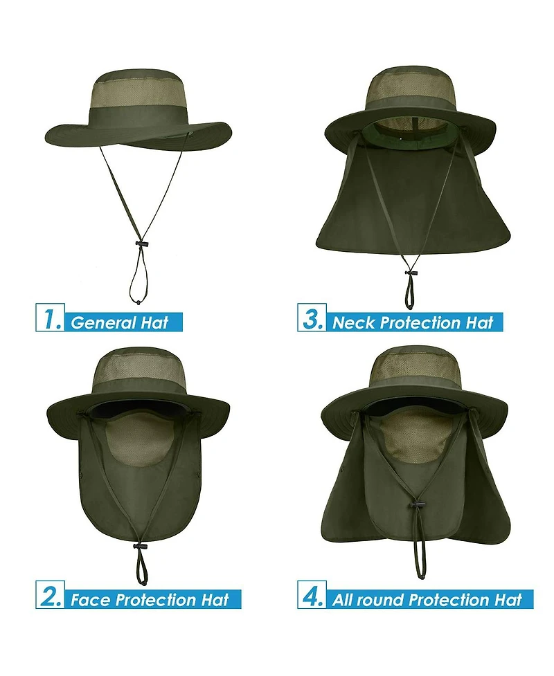 Piscifun Men's Outdoor Sun Hat Wide Brim Upf 50+ Face Neck Flap Fishing Hiking Gardening