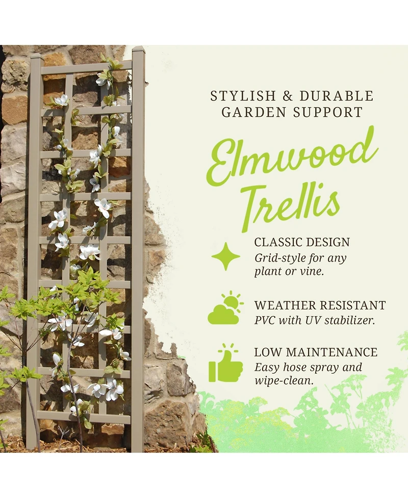 Dura-Trel Inc Elmwood 22 by 75 Inch Indoor Outdoor Garden Trellis with Ground Anchors, Plant Support for Vines, Climbing Plants, Flower and Vegetables