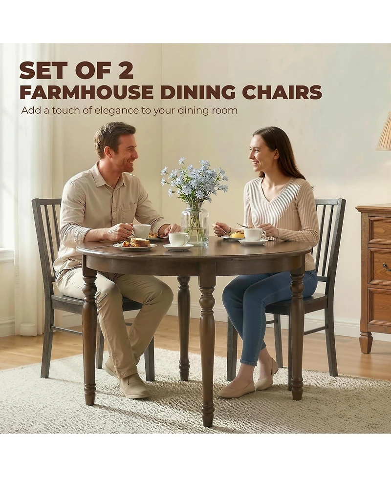 Homcom Set of 2 Farmhouse Dining Chairs with Solid Wood Legs