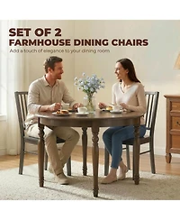 Homcom Set of 2 Farmhouse Dining Chairs with Solid Wood Legs