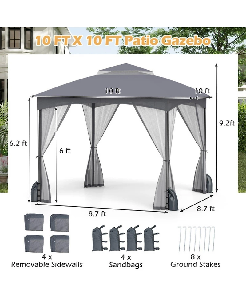 Sugift 10 X 10 Feet Heavy-Duty Patio Gazebo with Netting Walls and 4 Sandbags