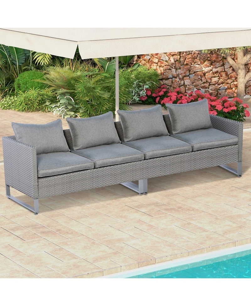 Gouun 2-Piece Outdoor Pe Wicker Patio Sofa Conversation Set with Cushions and Sofa Clips, 52 in Wide