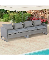 Gouun 2-Piece Outdoor Pe Wicker Patio Sofa Conversation Set with Cushions and Sofa Clips, 52 in Wide