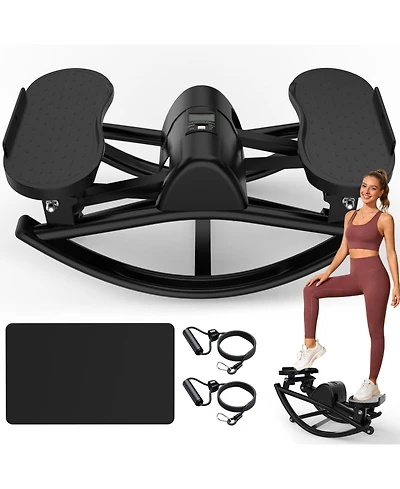 ECHTPeak Lateral Rocking Fitness Stepper, with Resistance Bands and Anti-Slip Mat and Lcd Monitor, Aerobic Workout Machine Fitness Equipment