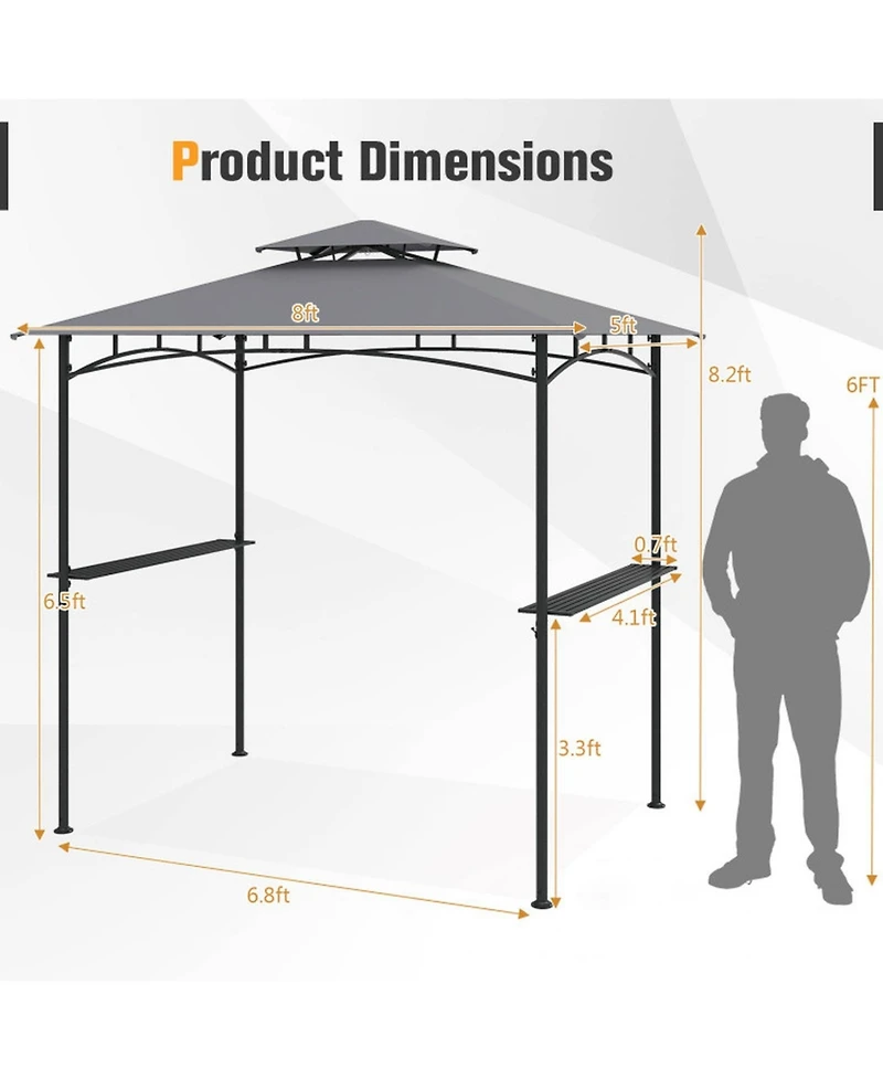 Gouun 8 x 5 Foot Grill Gazebo with 2 Shelves and Hanging Hooks