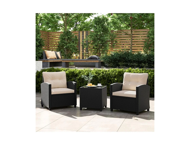Boyel Living 3 Pieces Patio Furniture Set with Tempered Glass Coffee Table