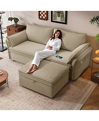 Lucky One 85" Convertible Sleeper Sofa Bed, 2-in-1 Plush Pull Out Couch with Storage Ottoman, Hidden Storage, Usb Charging Ports, 2 Pillows