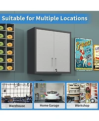 Boyel Living Wall Mounted Storage Cabinet Steel Adjustable Shelf Locking Doors
